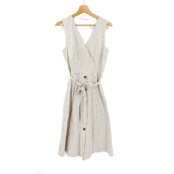 Nordstrom Signature Stripe Button Front Belted Dress Sz 4 - Picture 3 of 8